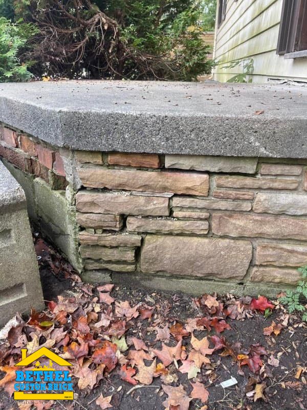 Mortar deterioration on stone porch