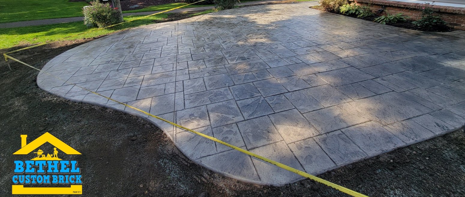 Bethel custom brick stamped concrete patio walkway